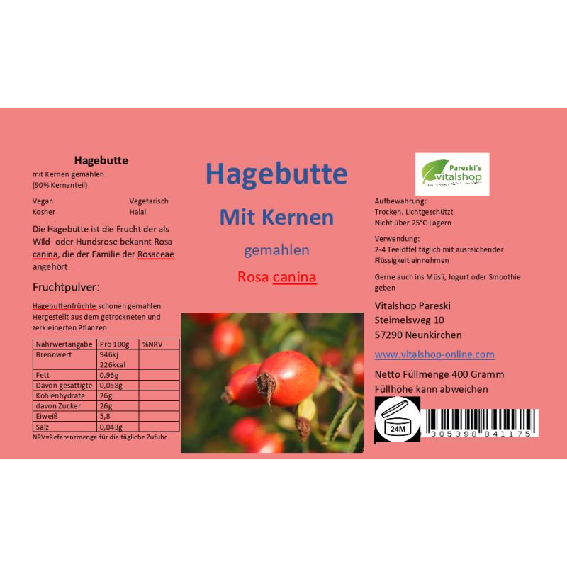Hagebutte gemahlen mit Kerne 400 g