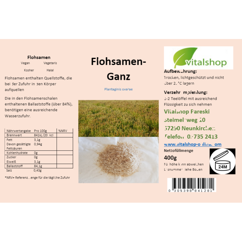 Flohsamen Ganz 400 Gram