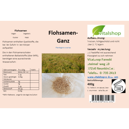Flohsamen Ganz 400 Gram