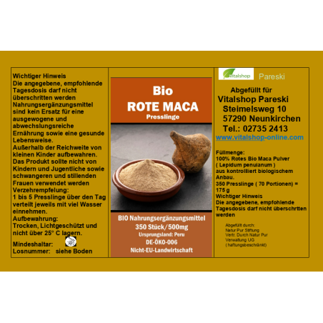 Bio Rote Maca Presslinge