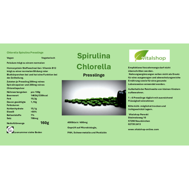 Spirulina- Chlorella Presslinge